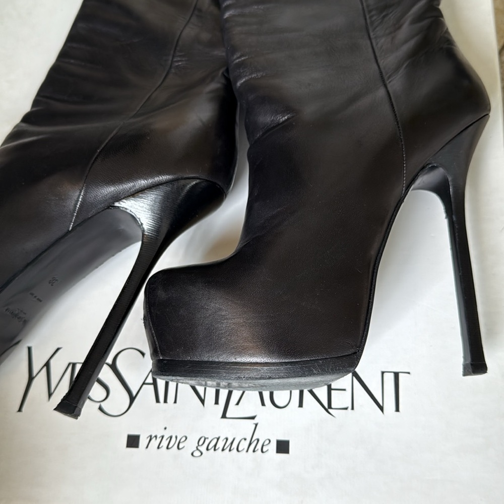 YSL Yves Saint Laurent Tribtoo Leather Platform Boots High Heels Size 38 (US 8) - Picture 9 of 14
